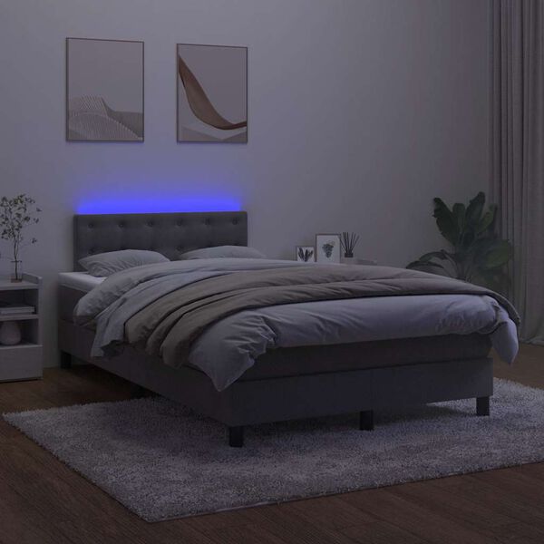 vidaXL Box spring postelja z vzmetnico LED temno siva 120x190 cm žamet