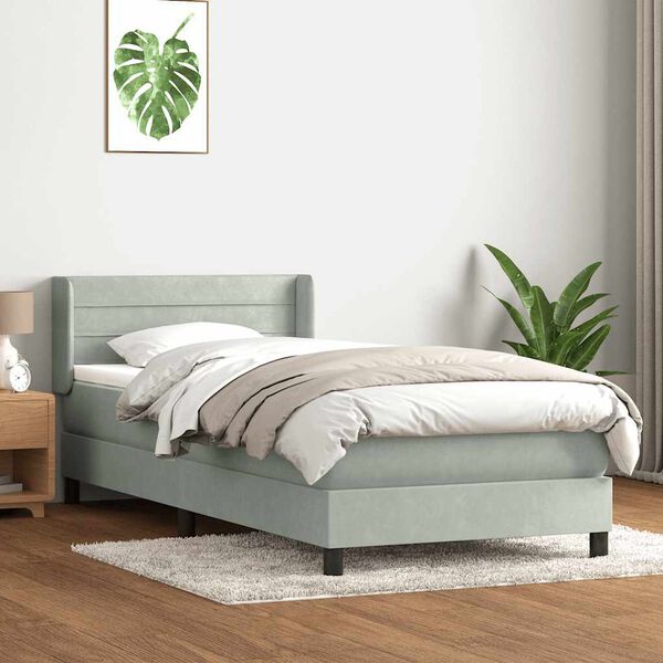 vidaXL Box Spring postelja z vzmetnico svetlo siva 100x220 cm žamet