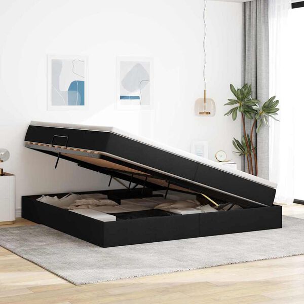 vidaXL Postelja z dodatnim prostorom za shranjevanje in vzmetnico Črna
