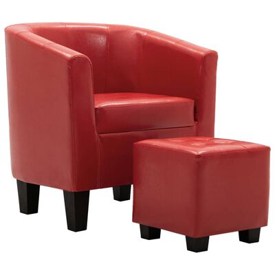 vidaXL Tubast stol s stolčkom za noge iz rdečega umetnega usnja