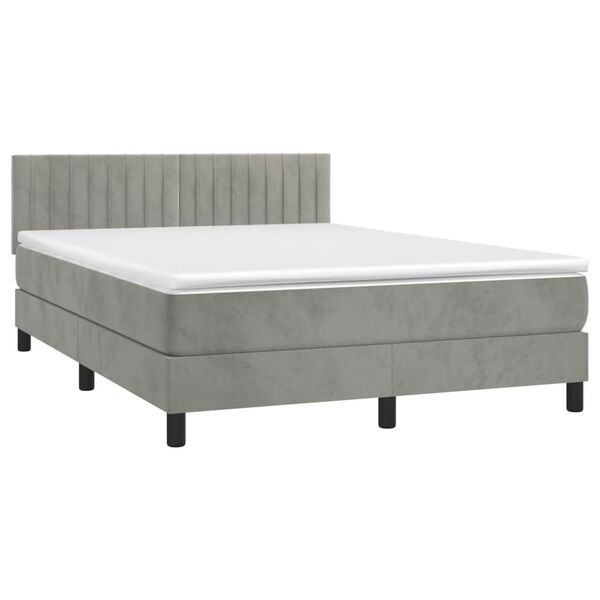 vidaXL Box spring postelja z vzmetnico svetlo siv 140x190 cm žamet