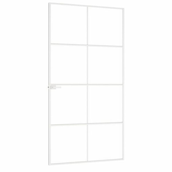 vidaXL Notranja vrata bela 102x201,5 cm kaljeno steklo aluminij tanka