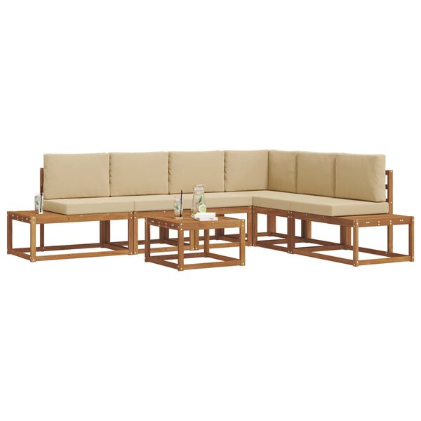 vidaXL Zunanja garnitura za sedenje z blazino 7 Kos Naravna in bež