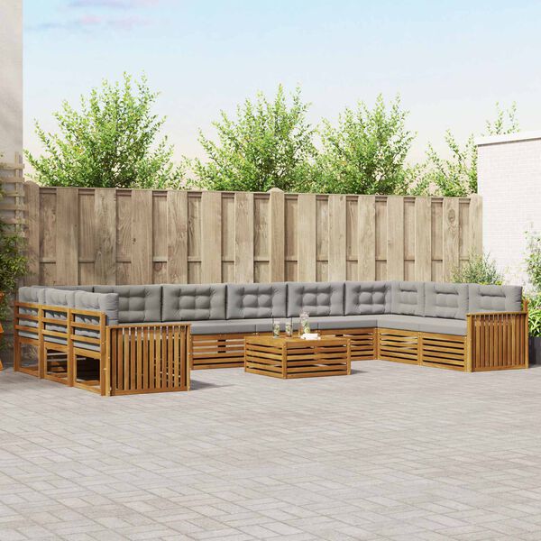 vidaXL Sedežne garniture z blazino 11 pcs Naravna in svetlo siva