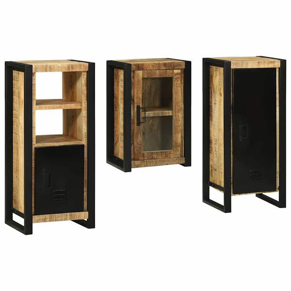 vidaXL Komplet pohištva za kopalnico 3 pcs Rjava Masiven les manga