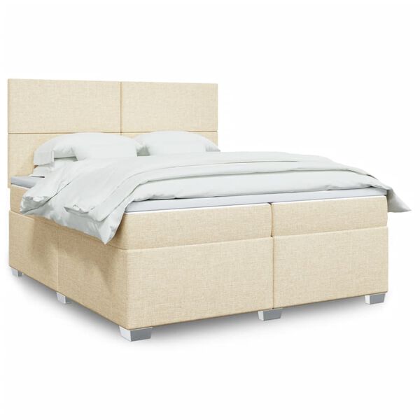 vidaXL Box spring postelja z vzmetnico krem 200x200 cm blago