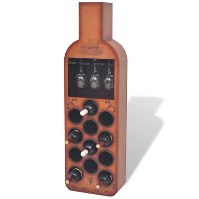 vidaXL Stojalo za Vino Oblika Steklenice za 12 Steklenic Rjave Barve