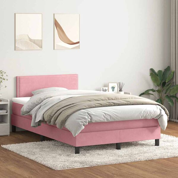 vidaXL Box spring postelja z vzmetnico LED Pink 120x220 cm Velvet