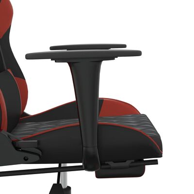 vidaXL Masažni gaming stol z oporo za noge črn in vin. rdeč um. usnje