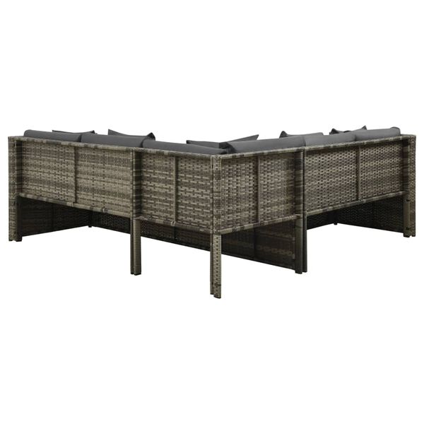 vidaXL Vrtna sedežna garnitura z blazinami 4-delna poli ratan siva