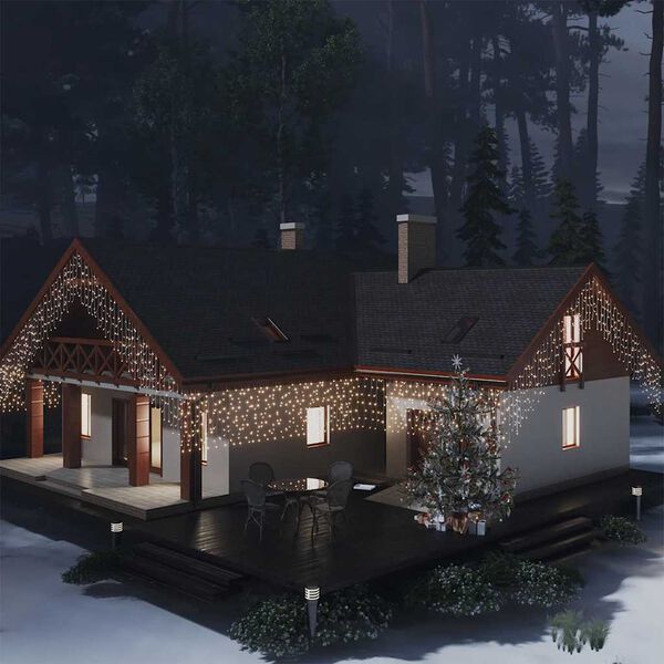 vidaXL LED zavesa ledene sveče 10 m 400 toplo belih LED lučk 8 funkcij