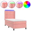vidaXL Box spring postelja z vzmetnico LED roza 80x200 cm žamet