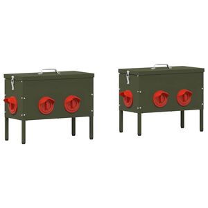 vidaXL Hranilnik za pi&scaron;čance 2 pcs Oljčno zelena 41,5 x 20,5 x 33 cm