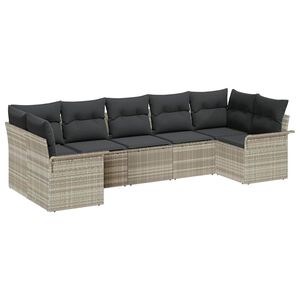 vidaXL Vrtna sedežna garnitura 7 pcs Svetlo siva Poly ratan