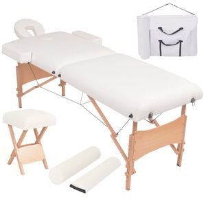 vidaXL 2-conska zložljiva masažna miza in stolček debeline 10 cm bela