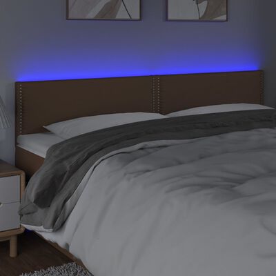 vidaXL LED posteljno vzglavje rjavo 180x5x78/88 cm umetno usnje