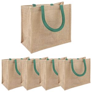 vidaXL Jutene torbe 5 Naravna in zelena 26 x 22 x 14 cm