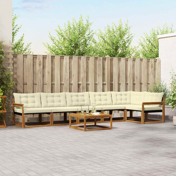 vidaXL Zunanja garnitura za sedenje z blazino 7 pcs Naravna in smetana