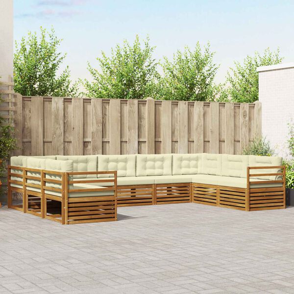 vidaXL Sedežne garniture 9 pcs Naravna in smetana Masiven les akacije