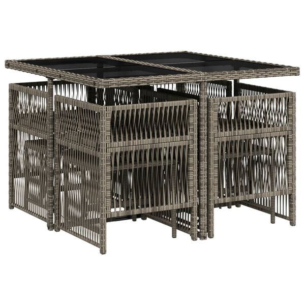 vidaXL Vrtna jedilna garnitura 9-delna z blazinami siv poli ratan