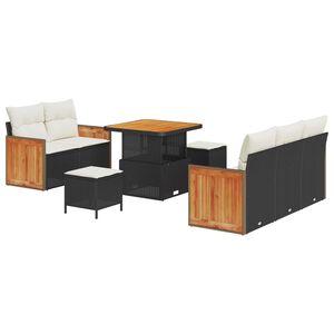 vidaXL Vrtna sedežna garnitura 10 pcs Črna in krem poli ratan