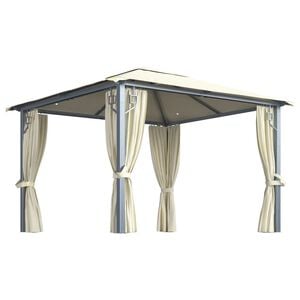 vidaXL Paviljon z zaveso in LED lučkami 3x3 m krem aluminij