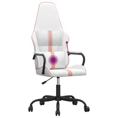 vidaXL Masažni gaming stol roza in belo umetno usnje
