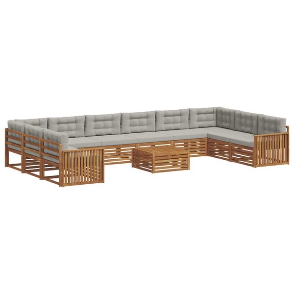 vidaXL Sedežne garniture z blazino 11 pcs Naravna in svetlo siva