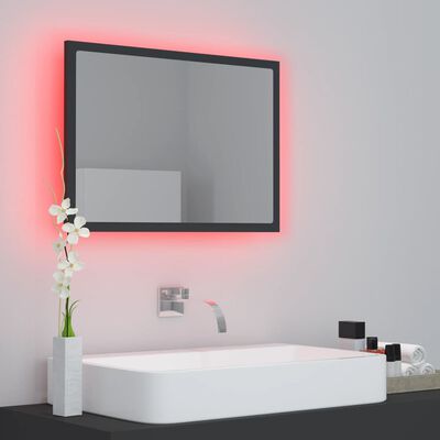 vidaXL LED kopalniško ogledalo sivo 60x8,5x37 cm akril