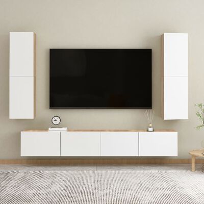 vidaXL TV omarica bela in sonoma hrast 30,5x30x110 cm iverna plošča