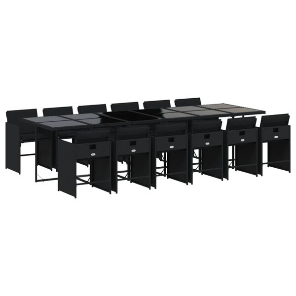 vidaXL Vrtna jedilna garnitura 13-delna z blazinami črn poli ratan