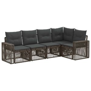 vidaXL Vrtna sedežna garnitura 5 pcs Siva in temno siva poli ratan