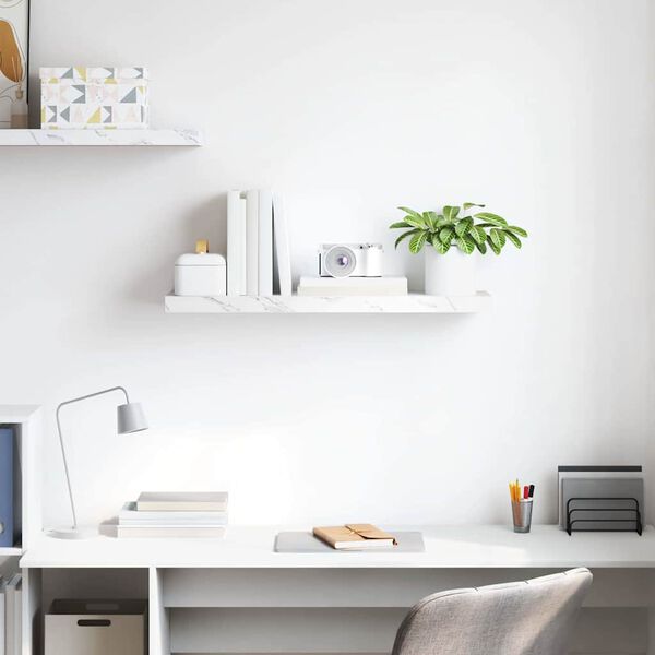 vidaXL Stenska polica Beli marmor 80 x 23,5 x 4 cm Konstruiran les