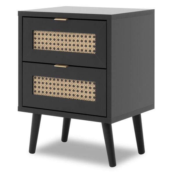 Finori Nočna omarica Vienna 61A črna in potisk ratana