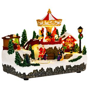 vidaXL Božična vasica z vrtiljakom SALO 25,5 x 16 x 21,5 cm Smola