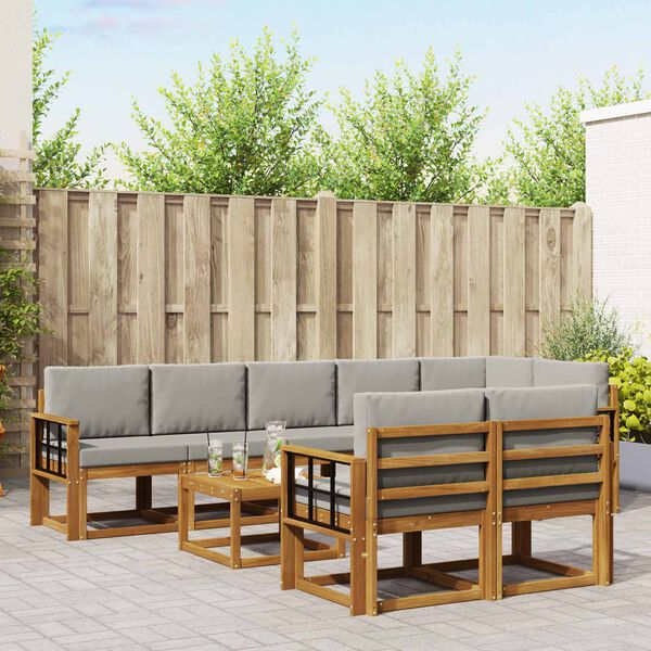 vidaXL Zunanja garnitura za sedenje 9 pcs Naravna in svetlo siva