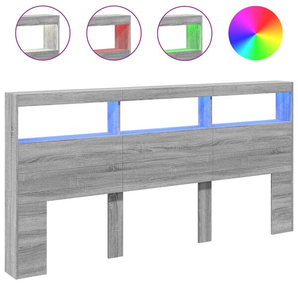 vidaXL Omarica za vzglavje postelje LED siva sonoma 200x17x102 cm