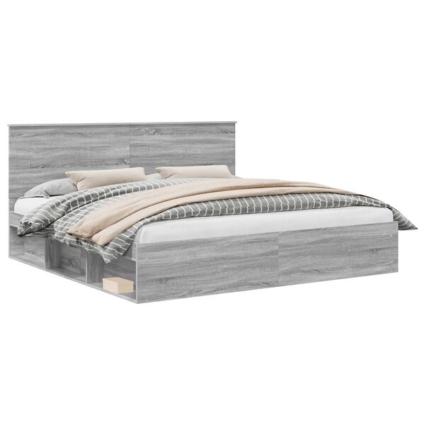 vidaXL Konstrukcija postelje z vzglavjem Siva Sonoma 200 x 200 cm