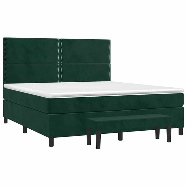 vidaXL Box spring postelja z vzmetnico temno zelena 180x200 cm žamet