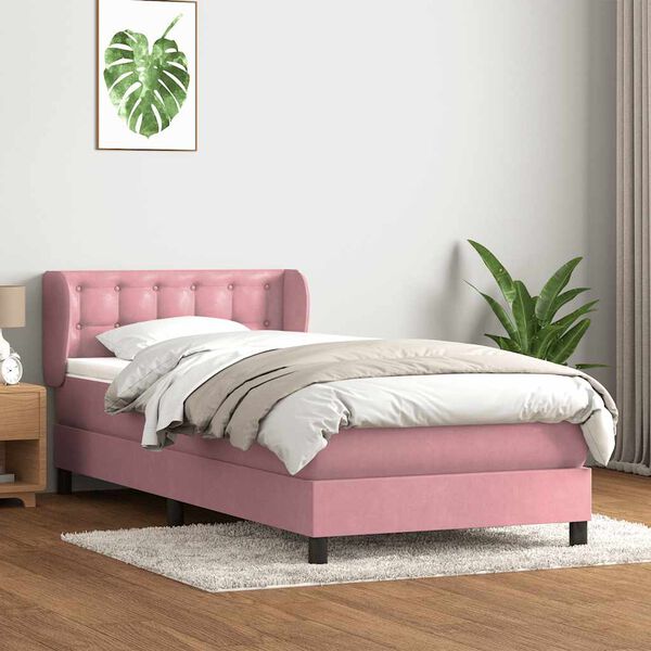 vidaXL Box Spring postelja z vzmetnico Pink 100x220 cm Velvet