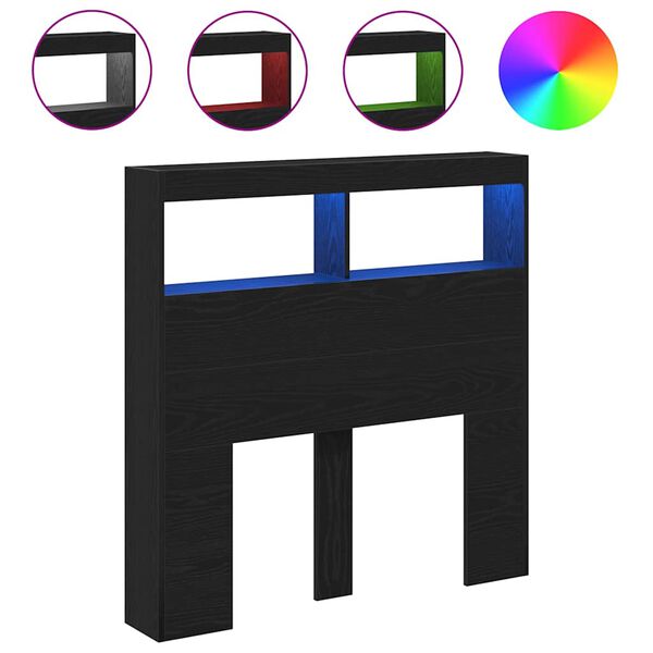 vidaXL Omarica za vzglavje postelje LED črna hrast 100x17x102 cm