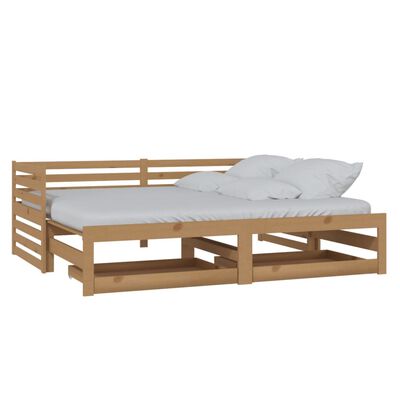 vidaXL Izvlečna dnevna postelja 2x(90x200) cm medeno rjava borovina