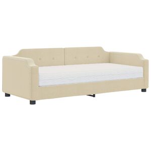 vidaXL Dnevna postelja z vzmetnico krem 100x200 cm blago