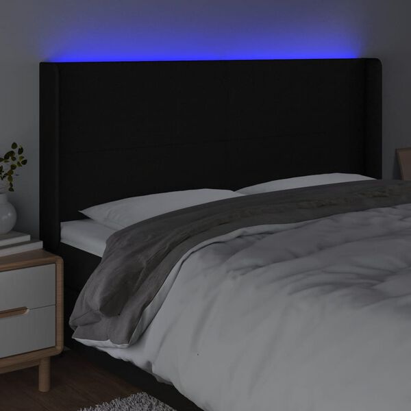 vidaXL LED posteljno vzglavje črno 203x16x118/128 cm blago
