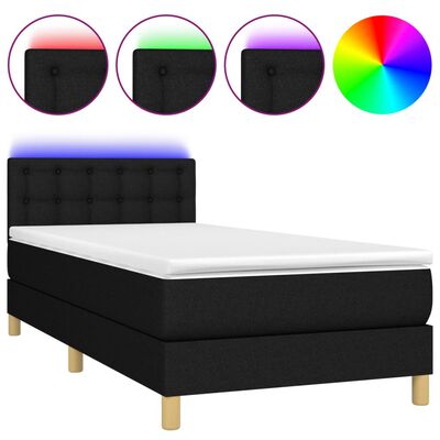 vidaXL Box spring postelja z vzmetnico LED črna 90x200 cm blago