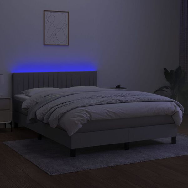 vidaXL Box spring postelja z vzmetnico LED sv. siva 140x200 cm blago