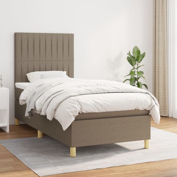 vidaXL Box spring postelja z vzmetnico taupe 90x200 cm blago