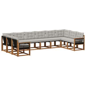 vidaXL Zunanja garnitura za sedenje 10 pcs Naravna in svetlo siva