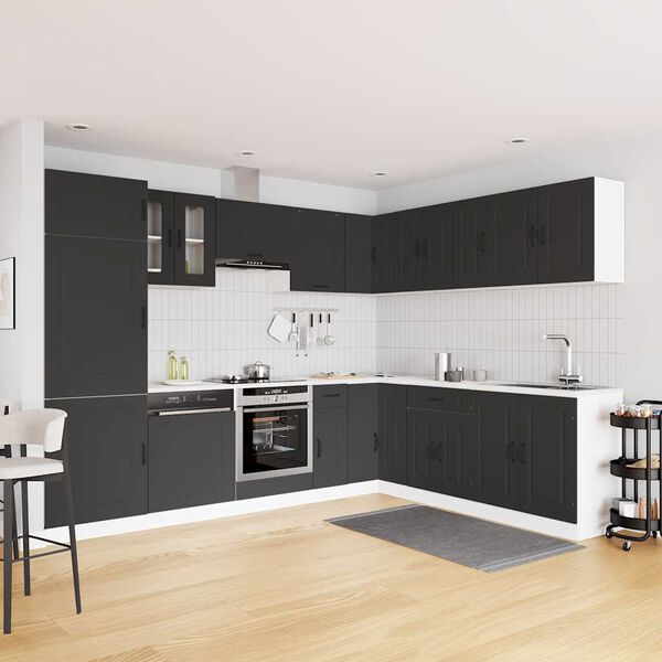 vidaXL 14 kosov kuhinjska omarica Kalmar črn inženirski les