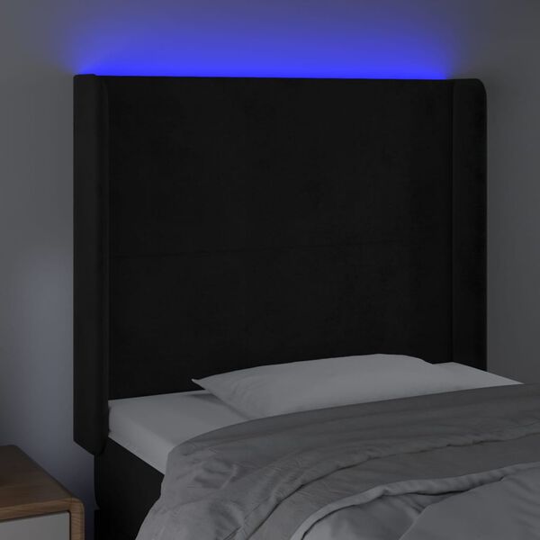vidaXL LED posteljno vzglavje črno 93x16x118/128 cm žamet